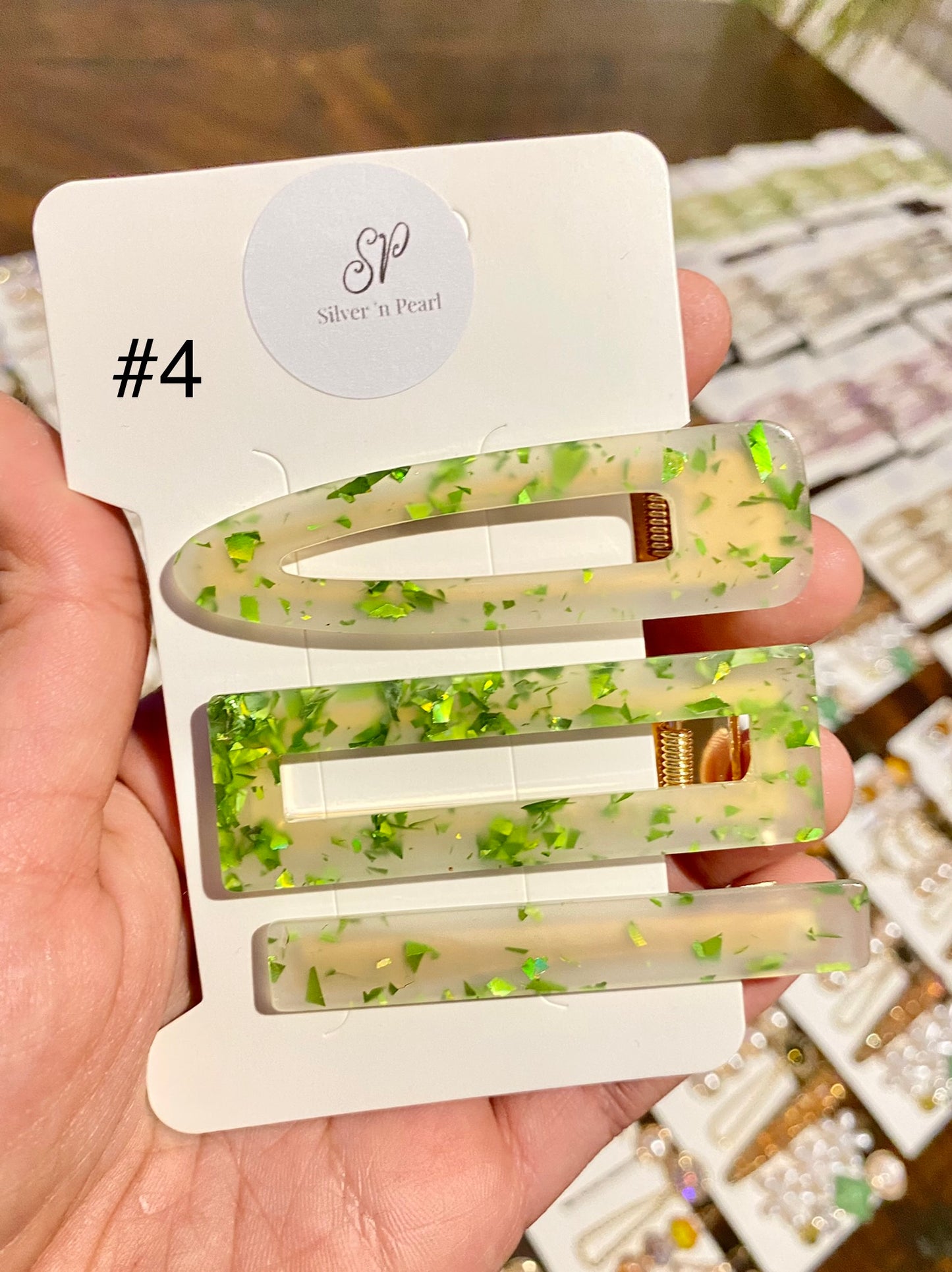 Acryllic Resin Hair Clips, Glittered Resin Hair Clips Set