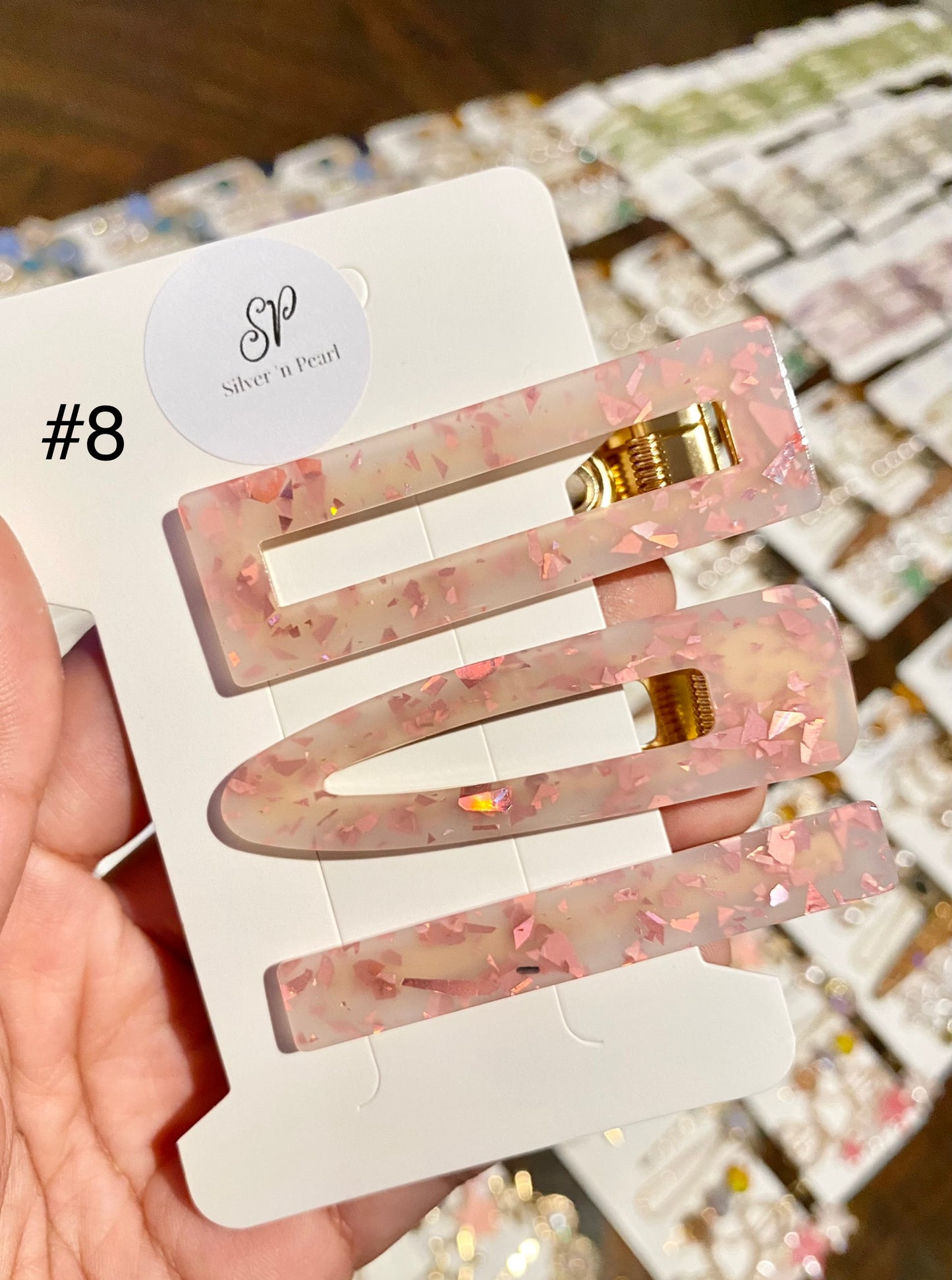 Acryllic Resin Hair Clips, Glittered Resin Hair Clips Set