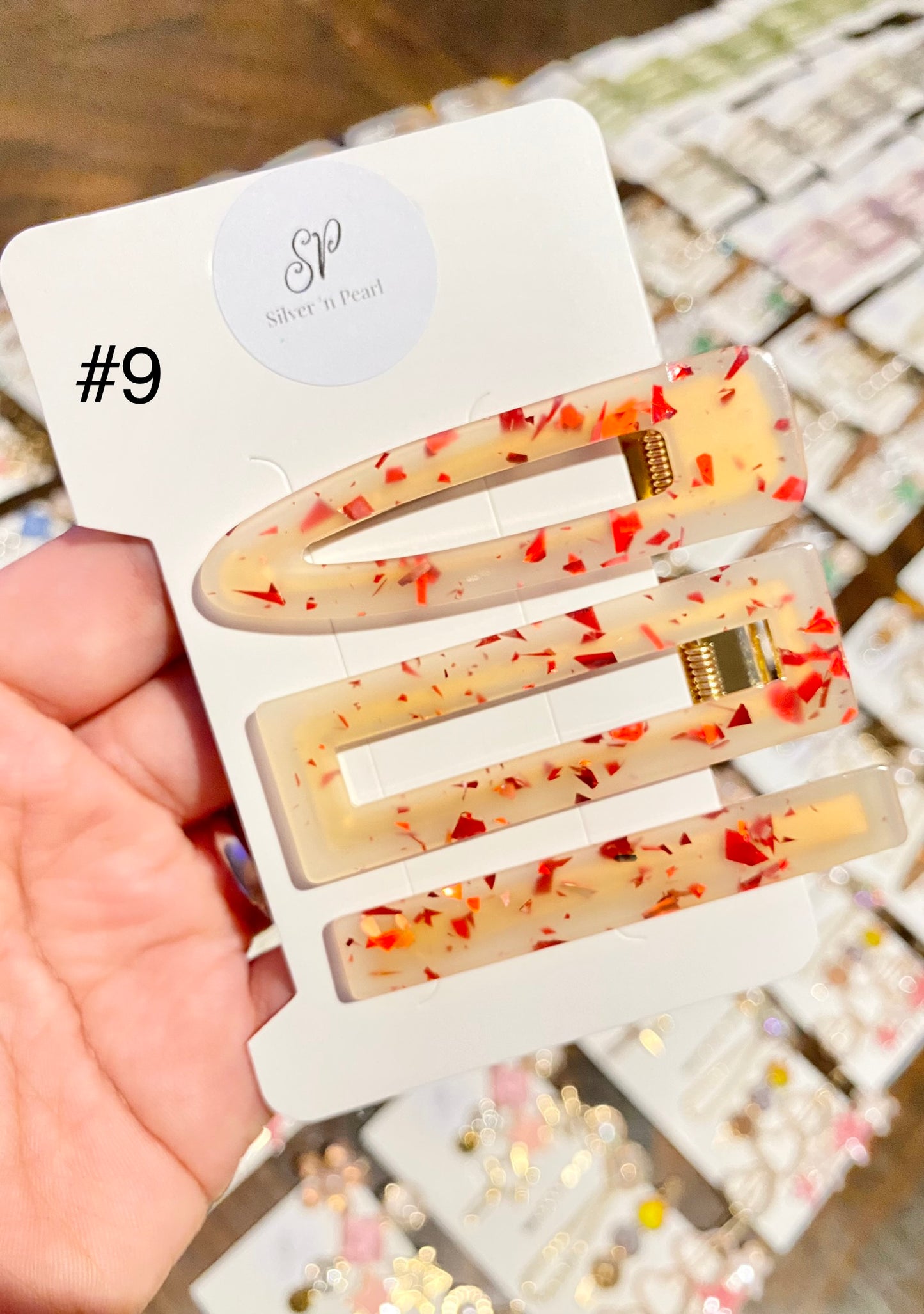 Acryllic Resin Hair Clips, Glittered Resin Hair Clips Set