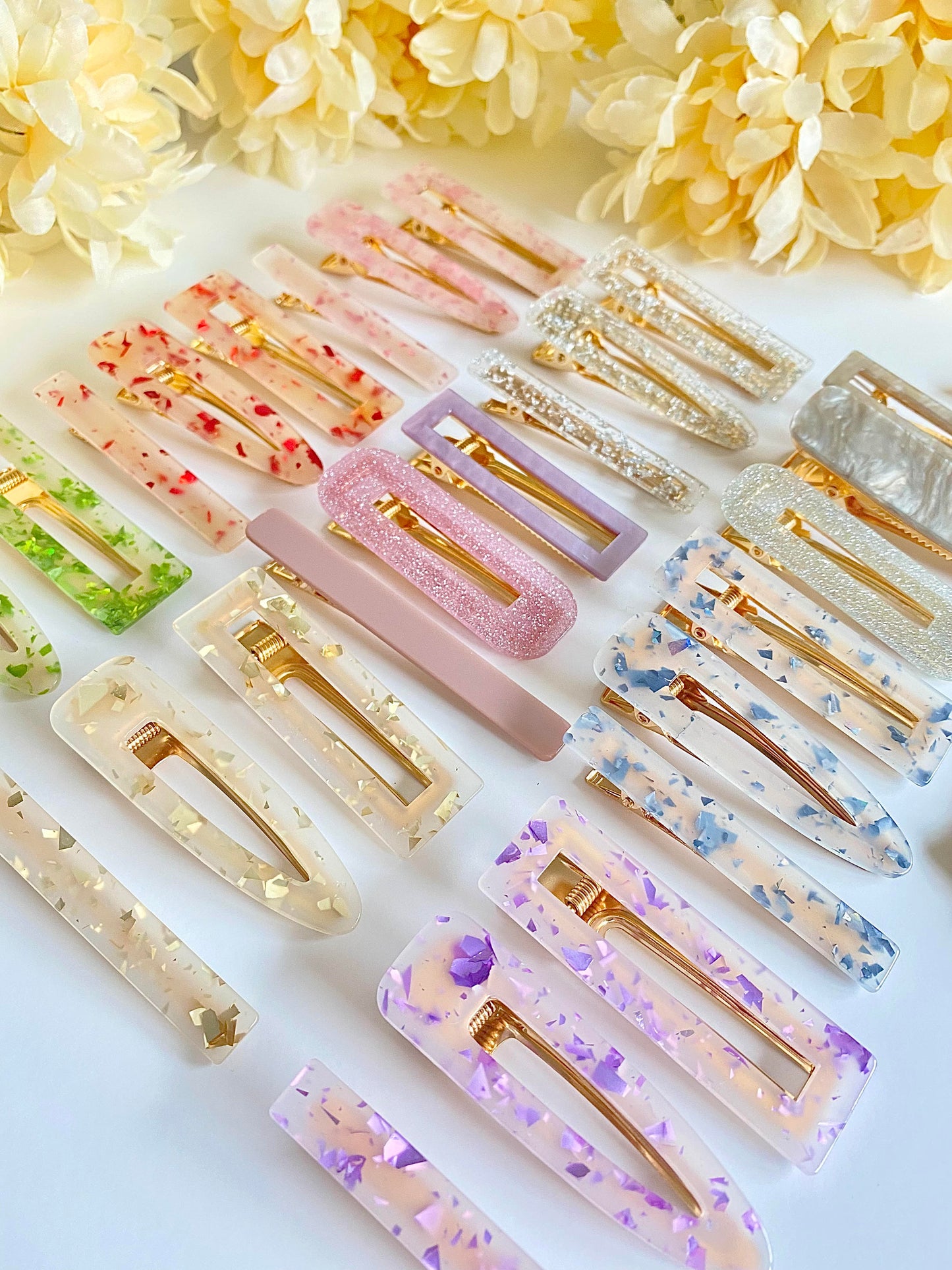 Acryllic Resin Hair Clips, Glittered Resin Hair Clips Set