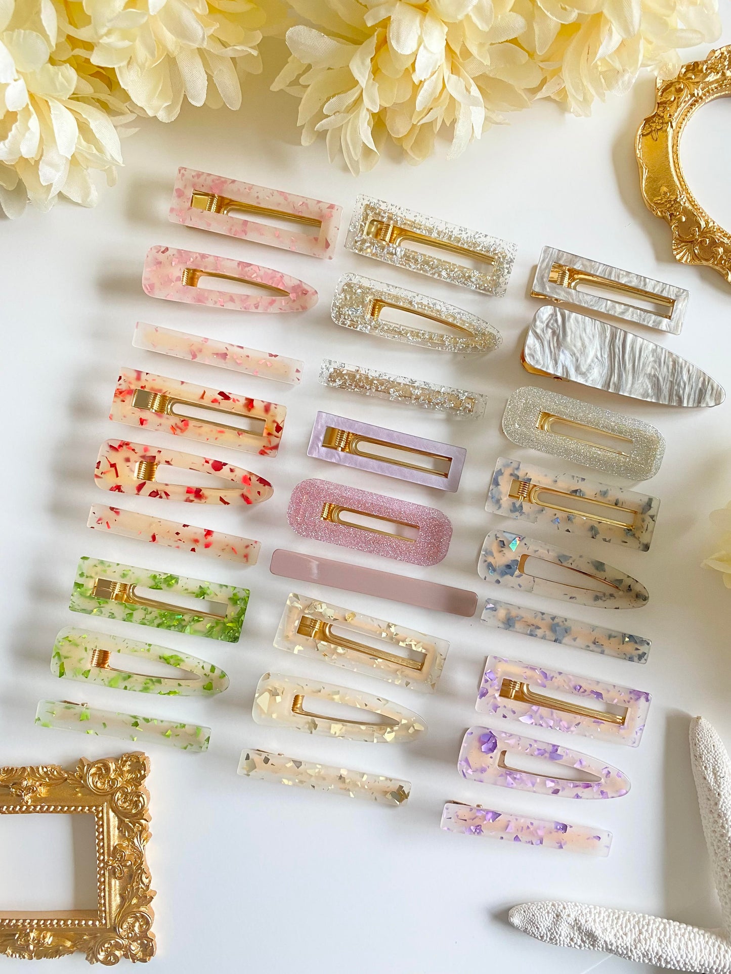 Acryllic Resin Hair Clips, Glittered Resin Hair Clips Set